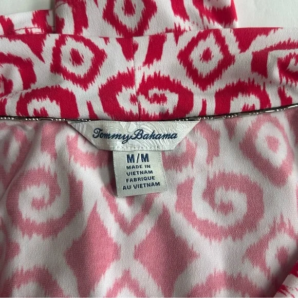 Tommy Bahama Women Medium Red Berry White Cowl Neck Sleeveless Dress Stretch - Picture 5 of 6